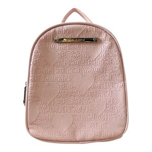 Betsey Johnson Baby Pink Faux Leather Monogram All‎ Over Logo Mini Backpack Y2K